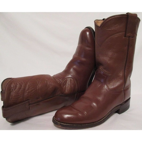 Justin Made USA Women's 5 1/2 B Brown Leather Western Cowgirl Boots Rodeo Shoes - Picture 9 of 12